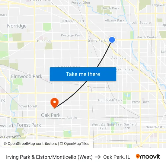 Irving Park & Elston/Monticello (West) to Oak Park, IL map