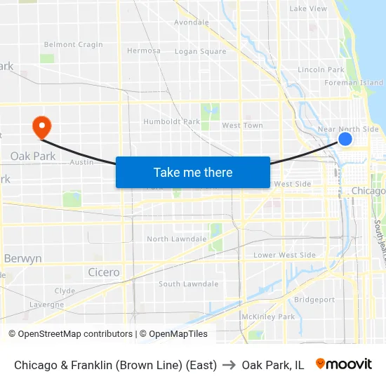 Chicago & Franklin (Brown Line) (East) to Oak Park, IL map
