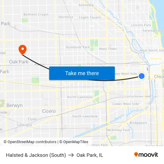 Halsted & Jackson (South) to Oak Park, IL map