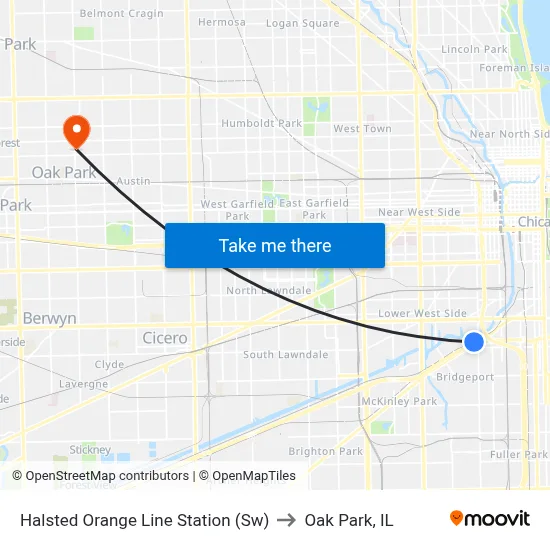 Halsted Orange Line Station (Sw) to Oak Park, IL map