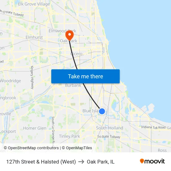 127th Street & Halsted (West) to Oak Park, IL map