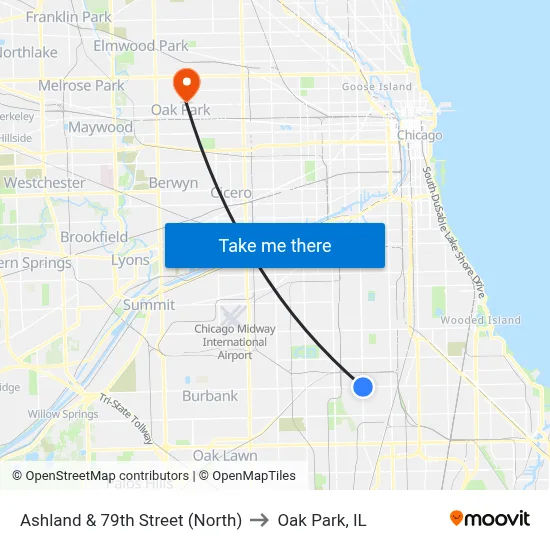 Ashland & 79th Street (North) to Oak Park, IL map