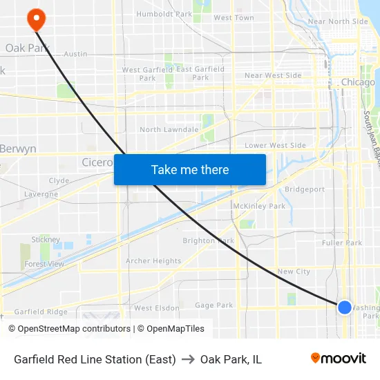 Garfield Red Line Station (East) to Oak Park, IL map