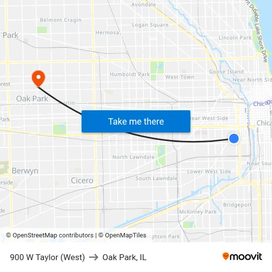 900 W Taylor (West) to Oak Park, IL map