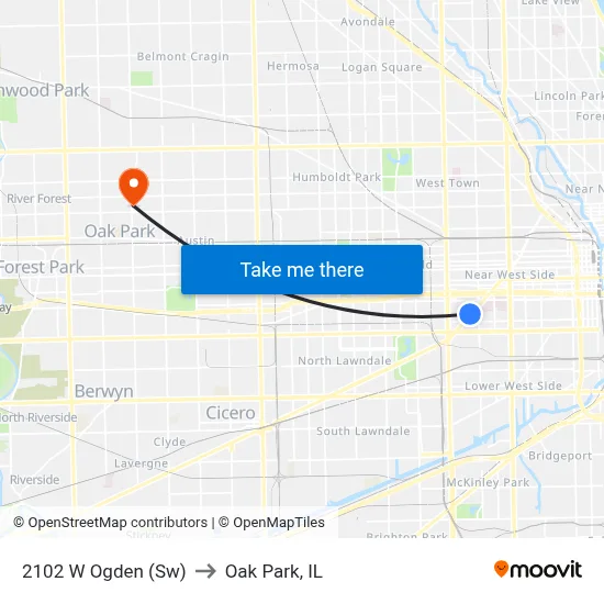 2102 W Ogden (Sw) to Oak Park, IL map
