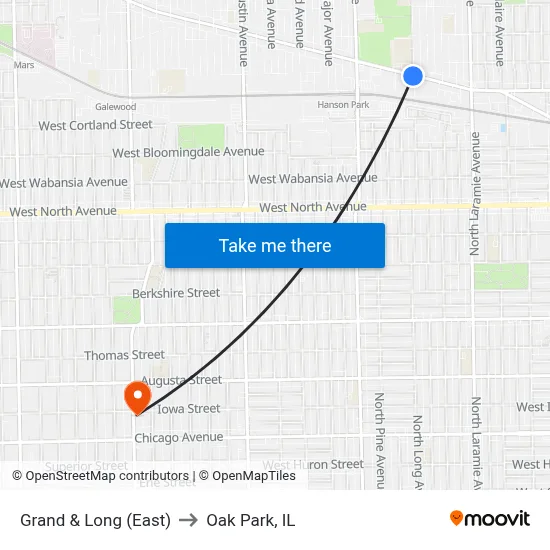 Grand & Long (East) to Oak Park, IL map