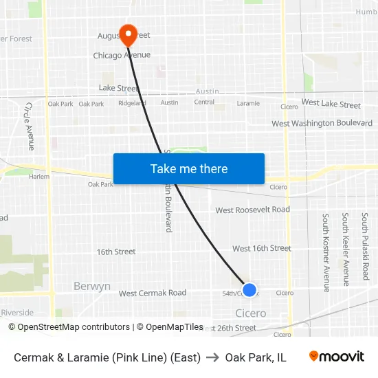 Cermak & Laramie (Pink Line) (East) to Oak Park, IL map