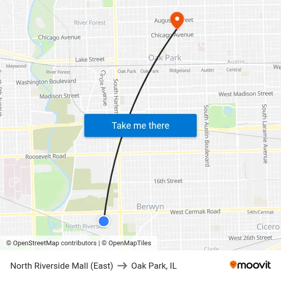North Riverside Mall (East) to Oak Park, IL map