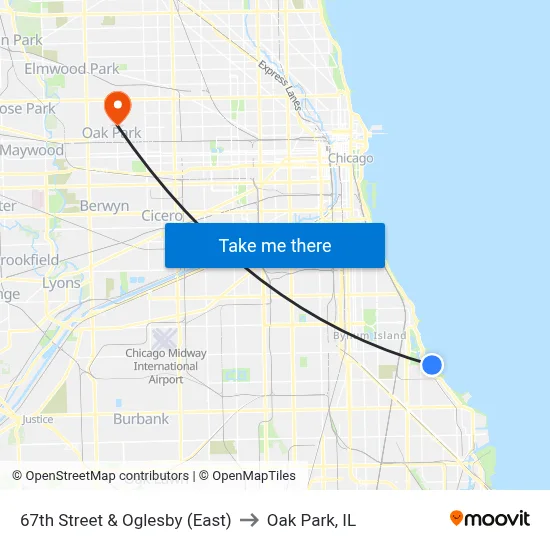 67th Street & Oglesby (East) to Oak Park, IL map