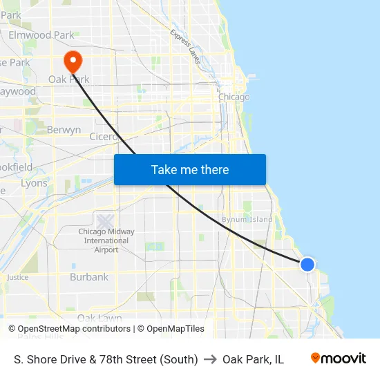 S. Shore Drive & 78th Street (South) to Oak Park, IL map