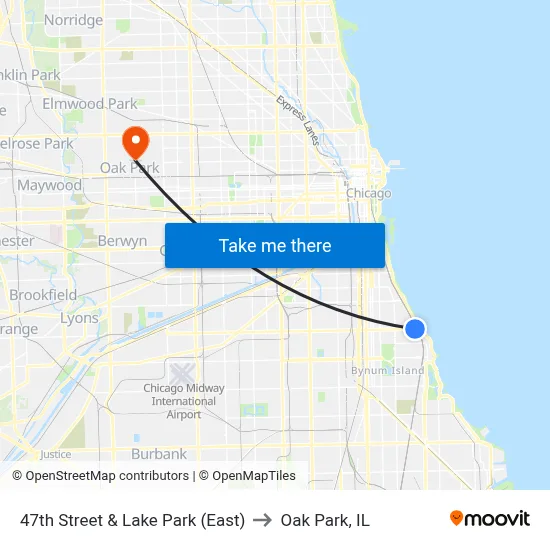 47th Street & Lake Park (East) to Oak Park, IL map