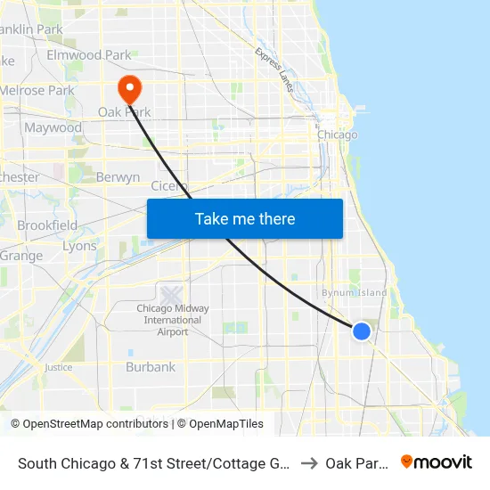 South Chicago & 71st Street/Cottage Grove (Se) to Oak Park, IL map