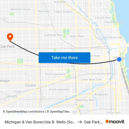 Michigan & Van Buren/Ida B. Wells (South) to Oak Park, IL map