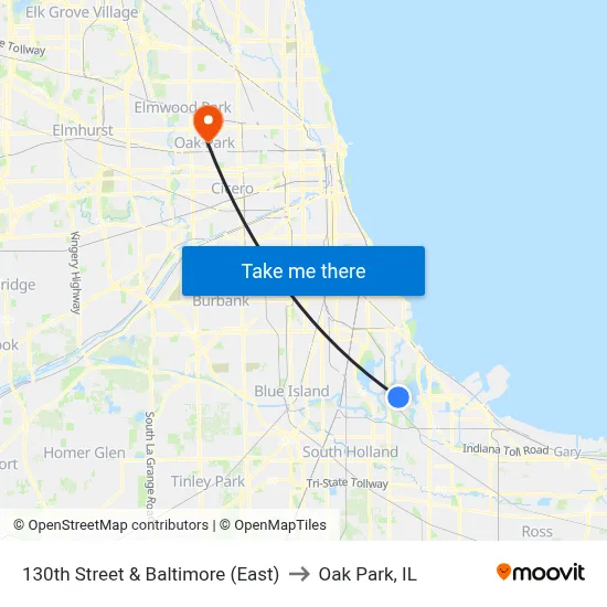 130th Street & Baltimore (East) to Oak Park, IL map