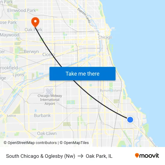 South Chicago & Oglesby (Nw) to Oak Park, IL map