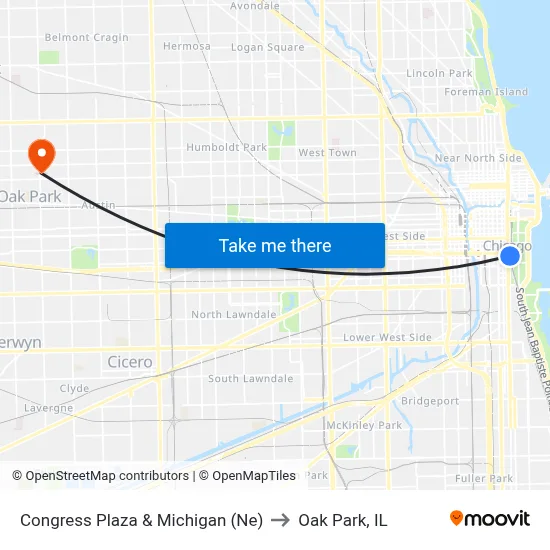 Congress Plaza & Michigan (Ne) to Oak Park, IL map
