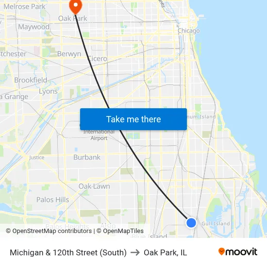 Michigan & 120th Street (South) to Oak Park, IL map