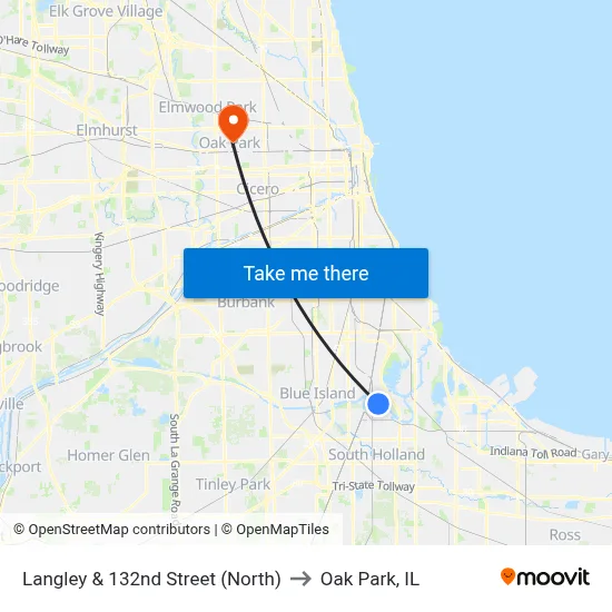 Langley & 132nd Street (North) to Oak Park, IL map