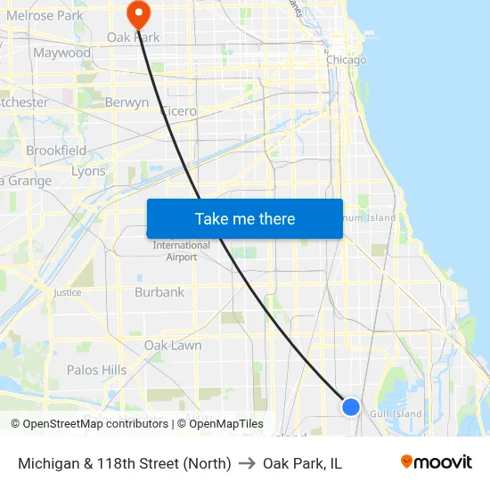Michigan & 118th Street (North) to Oak Park, IL map