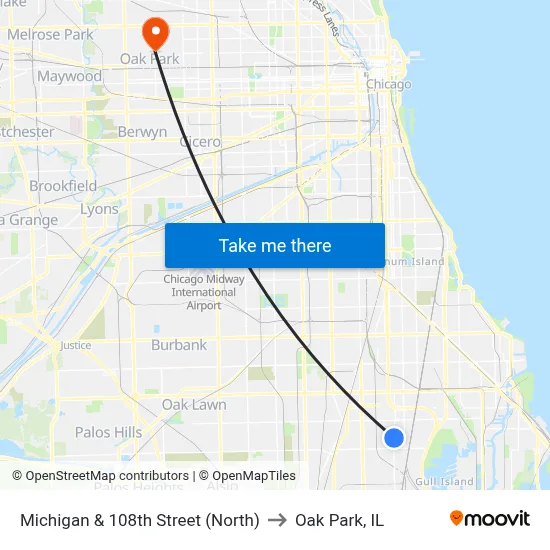 Michigan & 108th Street (North) to Oak Park, IL map