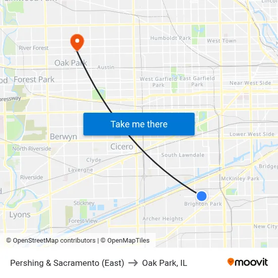 Pershing & Sacramento (East) to Oak Park, IL map