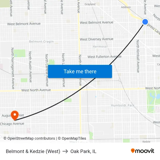 Belmont & Kedzie (West) to Oak Park, IL map