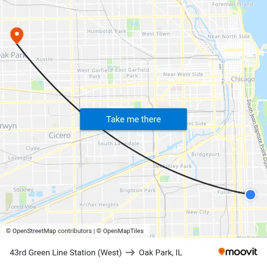 43rd Green Line Station (West) to Oak Park, IL map