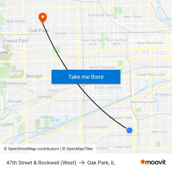 47th Street & Rockwell (West) to Oak Park, IL map