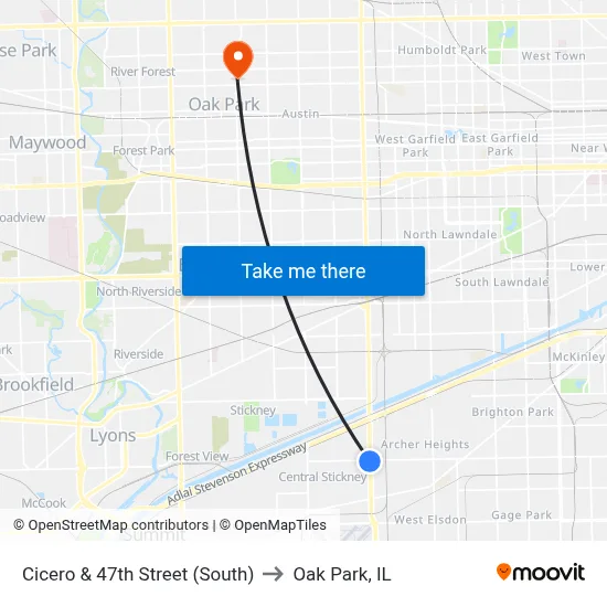 Cicero & 47th Street (South) to Oak Park, IL map