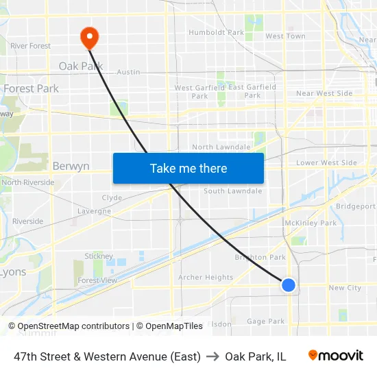 47th Street & Western Avenue (East) to Oak Park, IL map