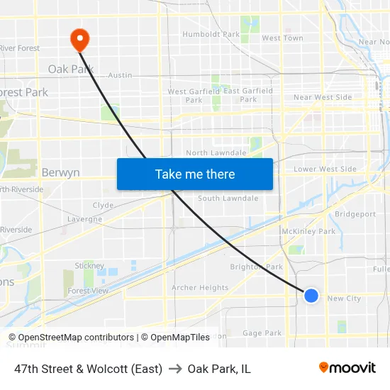 47th Street & Wolcott (East) to Oak Park, IL map