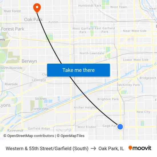 Western & 55th Street/Garfield (South) to Oak Park, IL map