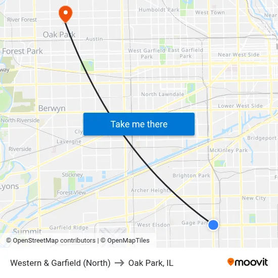 Western & Garfield (North) to Oak Park, IL map