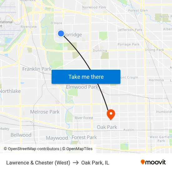 Lawrence & Chester (West) to Oak Park, IL map