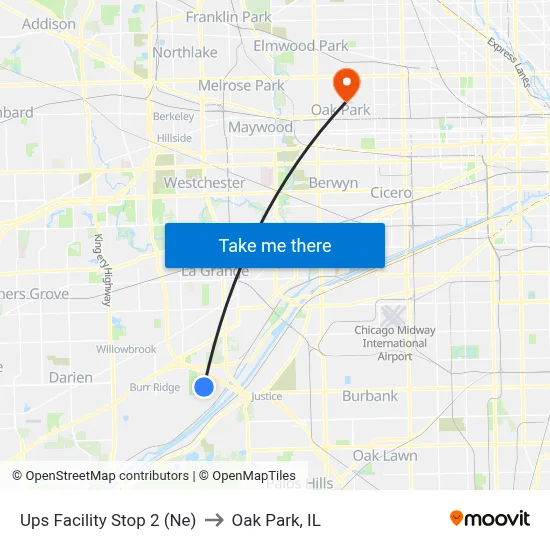 Ups Facility Stop 2 (Ne) to Oak Park, IL map