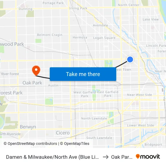 Damen & Milwaukee/North Ave (Blue Line) (North) to Oak Park, IL map