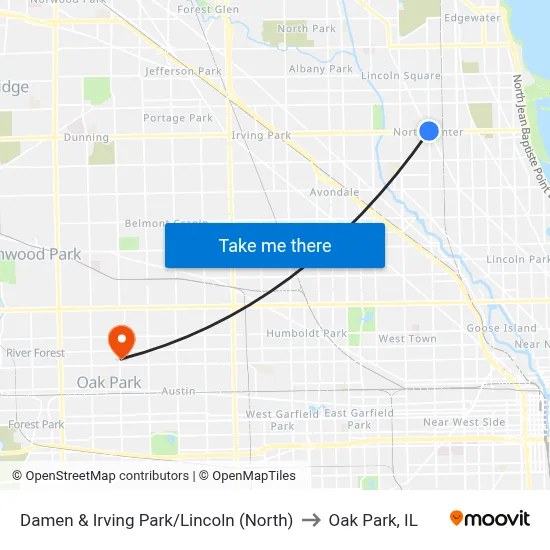 Damen & Irving Park/Lincoln (North) to Oak Park, IL map