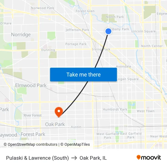 Pulaski & Lawrence (South) to Oak Park, IL map