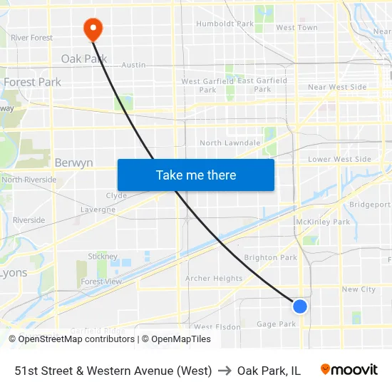 51st Street & Western Avenue (West) to Oak Park, IL map