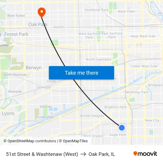 51st Street & Washtenaw (West) to Oak Park, IL map