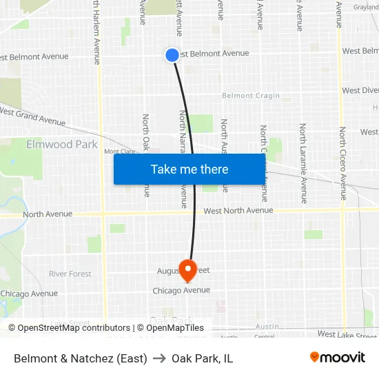 Belmont & Natchez (East) to Oak Park, IL map