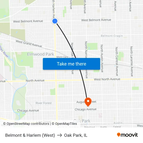 Belmont & Harlem (West) to Oak Park, IL map