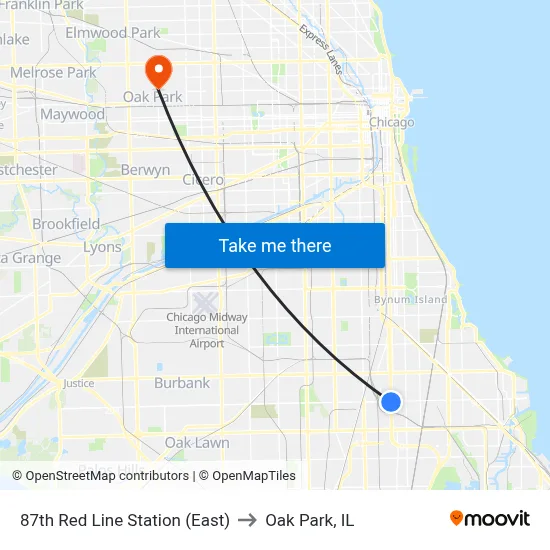 87th Red Line Station (East) to Oak Park, IL map