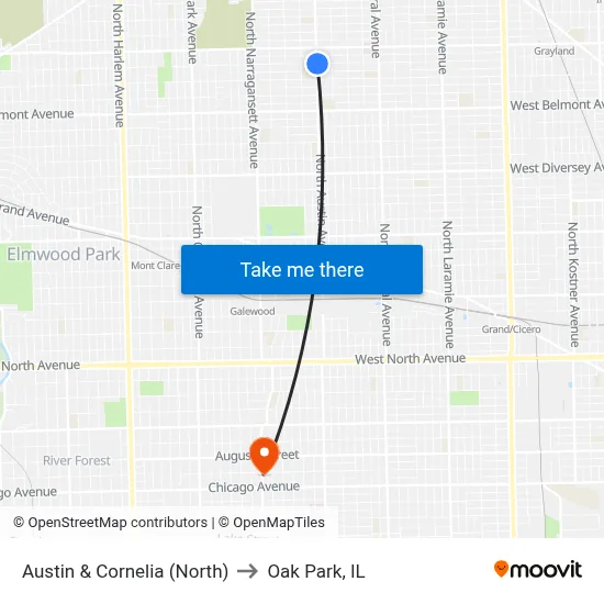 Austin & Cornelia (North) to Oak Park, IL map