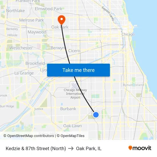 Kedzie & 87th Street (North) to Oak Park, IL map