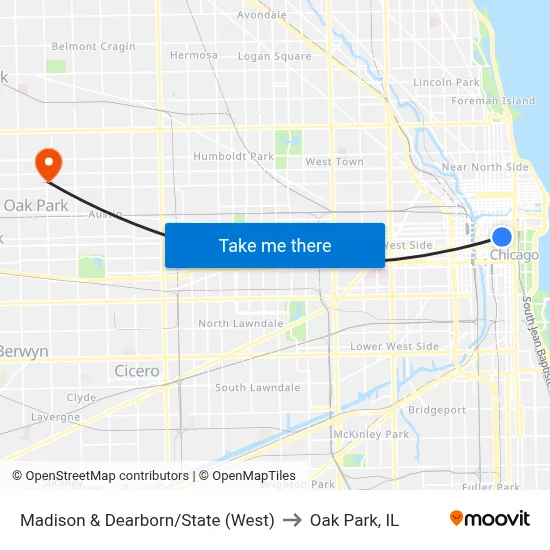 Madison & Dearborn/State (West) to Oak Park, IL map