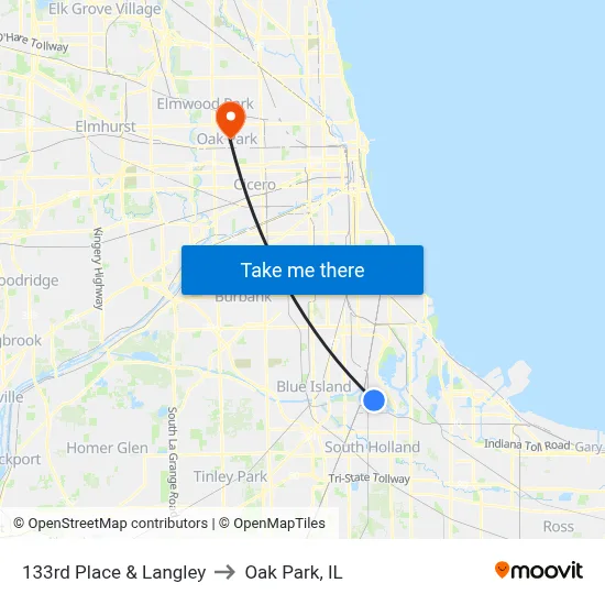 133rd Place & Langley to Oak Park, IL map