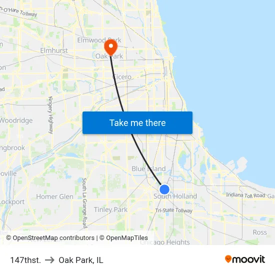 147thst. to Oak Park, IL map