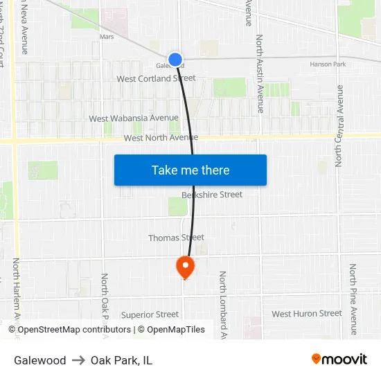 Galewood to Oak Park, IL map