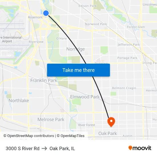 3000 S River Rd to Oak Park, IL map